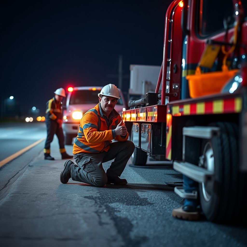 A professional tow truck operator from Snappy Towing assisting a motorist with a flat tire on a Haltom City street, ensuring safety and efficiency.