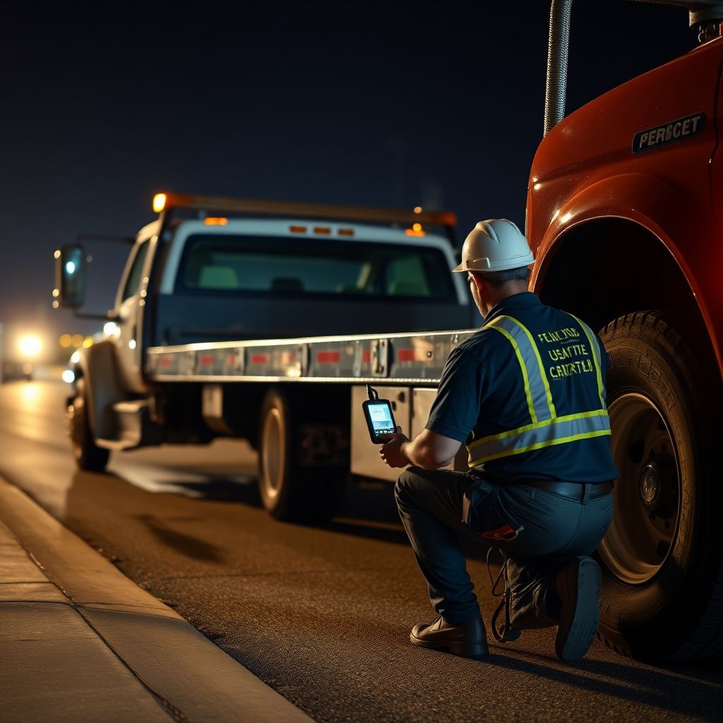 Certified tow operator inspecting equipment before a job in Kennedale.