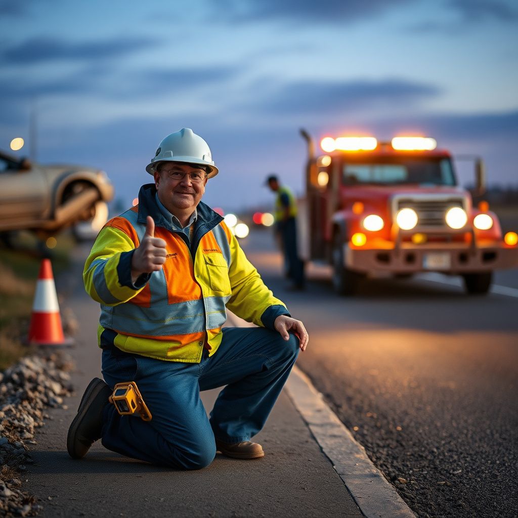 A Snappy Towing technician in uniform, smiling and giving a thumbs-up next to a modern tow truck in Burleson, Texas.